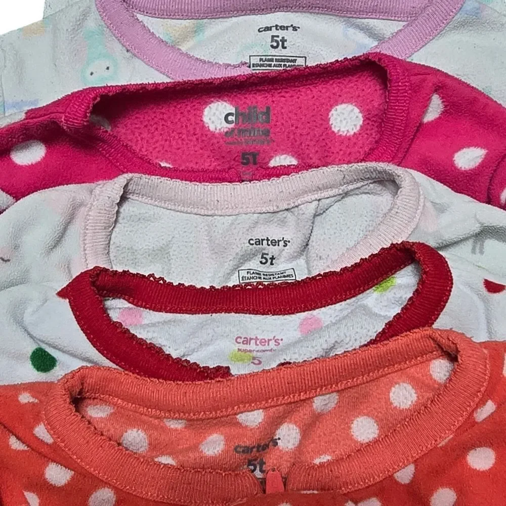 Carter's Christmas Holiday PJ Pajama Lot of 5 Girls Size 5 5T AOP Zipper Fleece